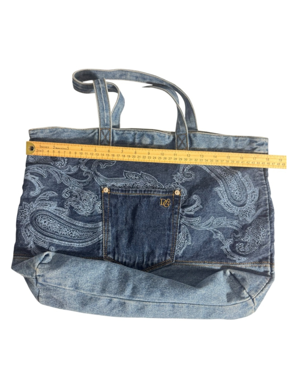 DG2 by Diane Gilman 30th Anniversary Denim Jean Tote Bag Purse Paisley Pocket - Picture 5 of 9